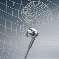 Wire model of an ear, with an earpiece fit in