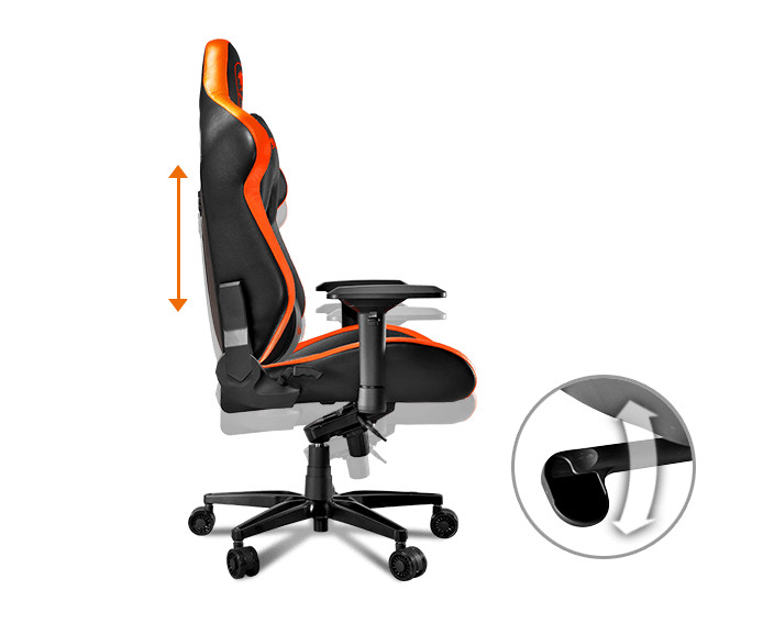 ARMOR TITAN Gaming Chair facing to the right with a hotspot of the lever that controls movement of the chair back