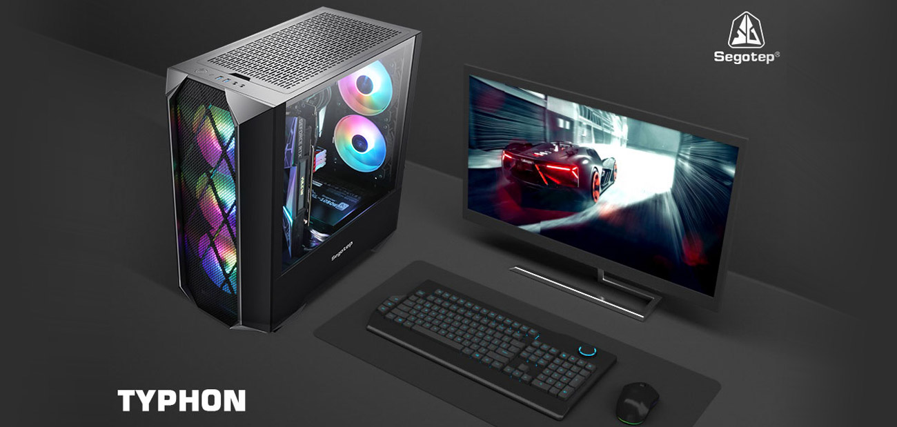 Segotep Typhon ATX Black Mid Tower PC Gaming Tempered Glass Computer Case