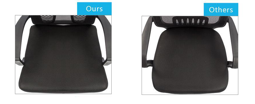 A comparision of the seat of others' chair and the seat of our chair. Our chair's seat is bigger.
