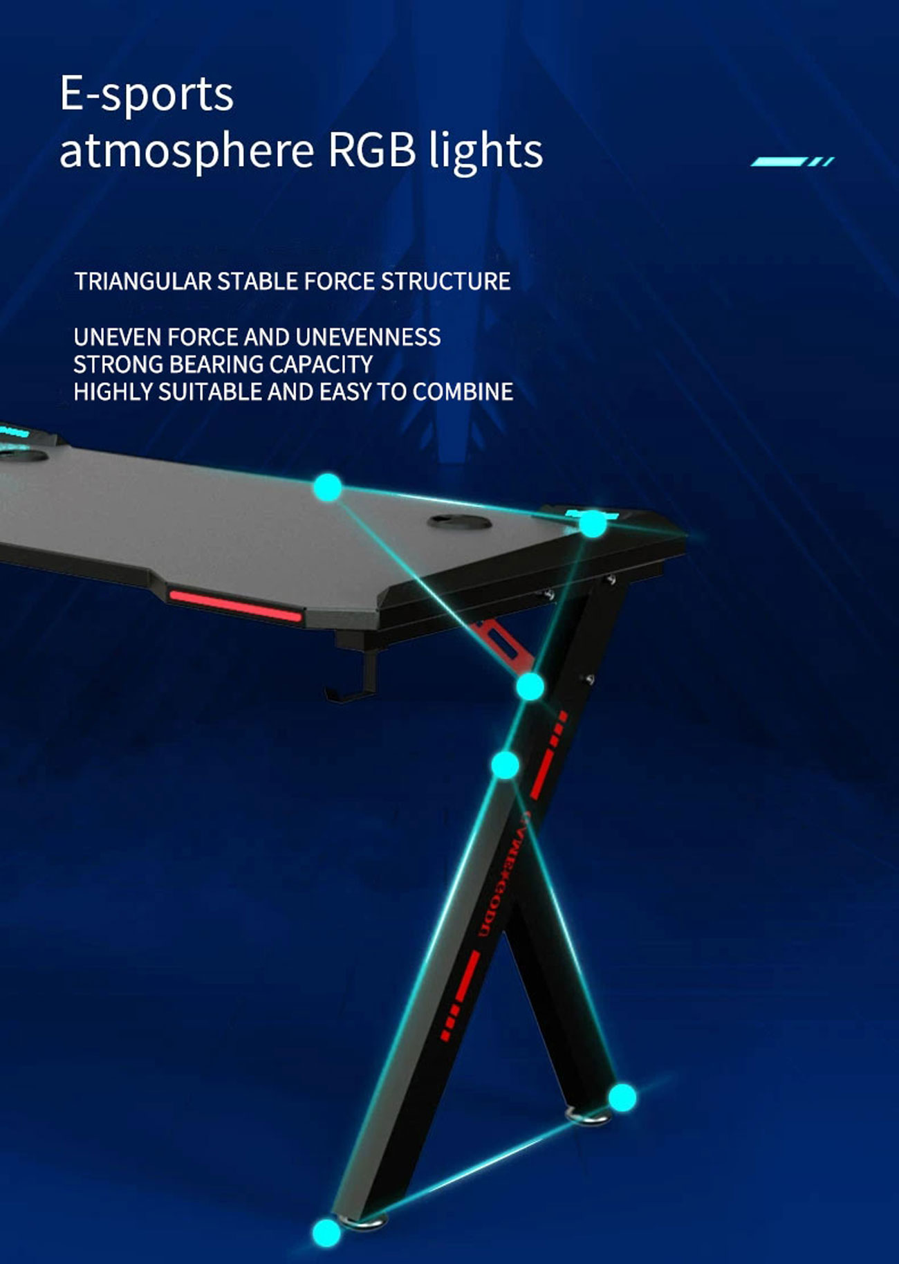 FUFU&GAGA 55inch Gaming Desk-game computer desk with LED lighting