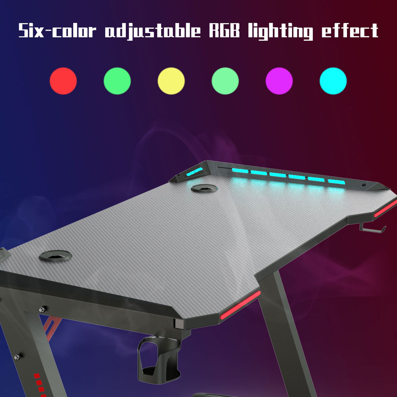 FUFU&GAGA 55inch Gaming Desk-game computer desk with LED lighting