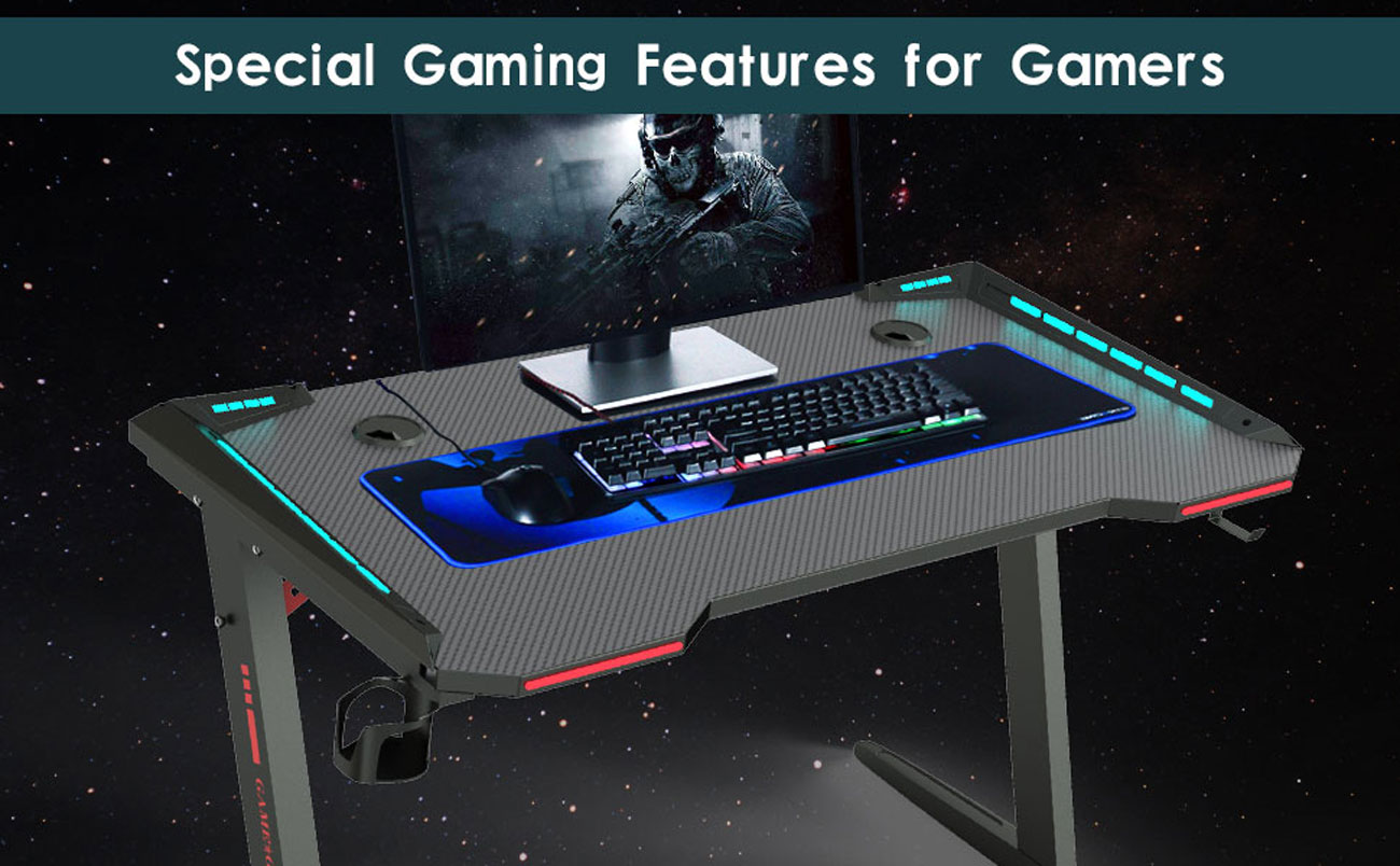 FUFU&GAGA 55inch Gaming Desk-game computer desk with LED lighting