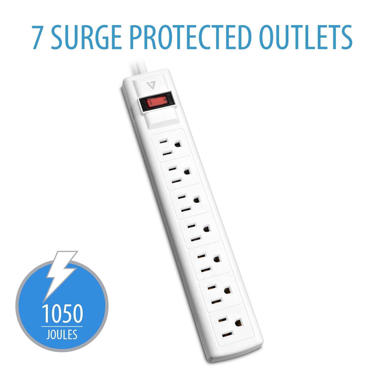 V7 SA0712W 9N6 7 Outlet Surge Protector 12 Feet Cord 1050 Joules