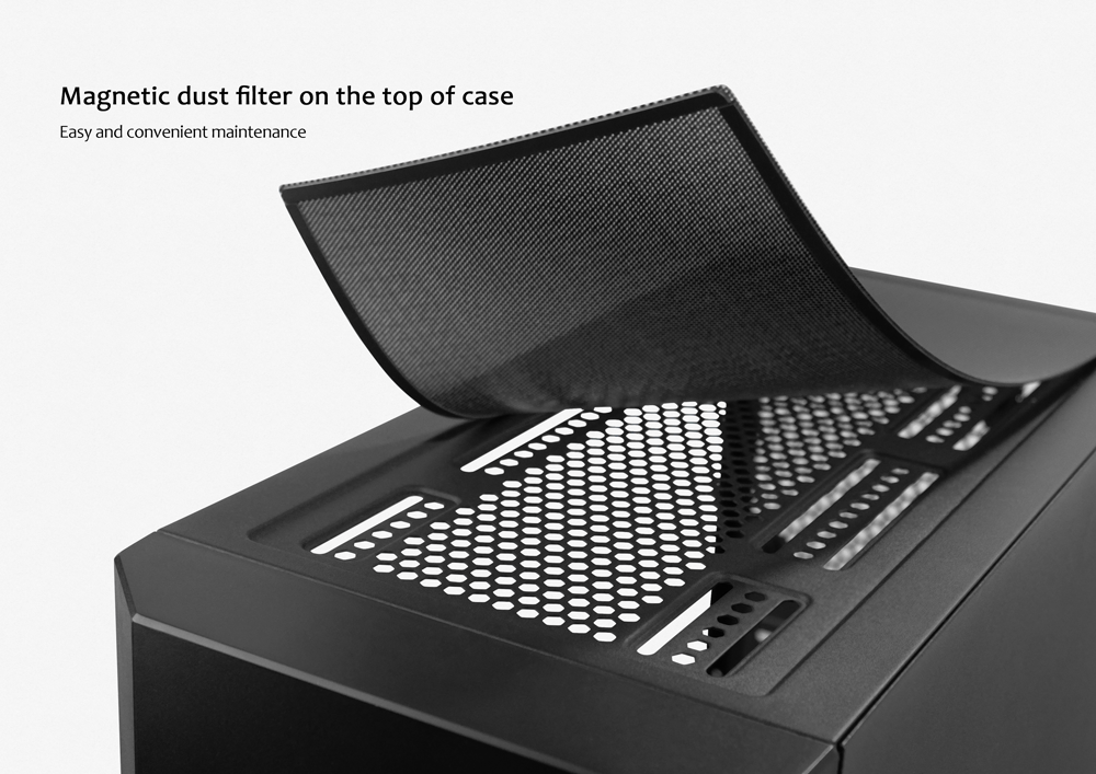 Closeup of the magnetically attached top dust filter