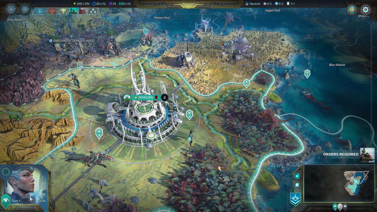 Age of Wonders: Planetfall Screenshot Showing a Map World Overview