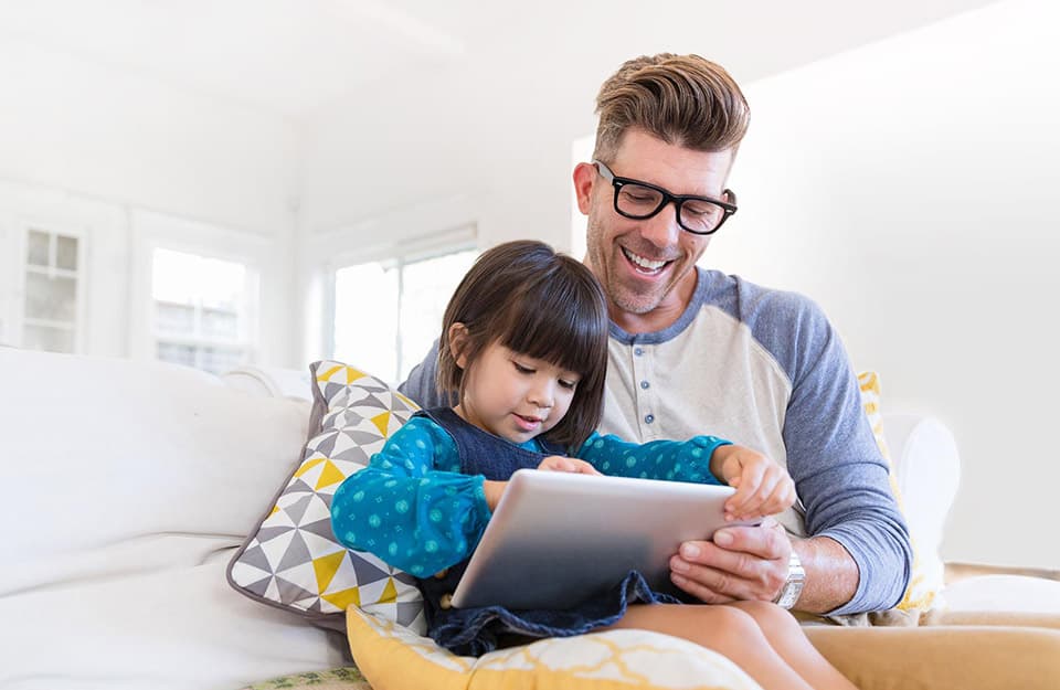 Parental Control banner showing a father using a tablet with his daughter