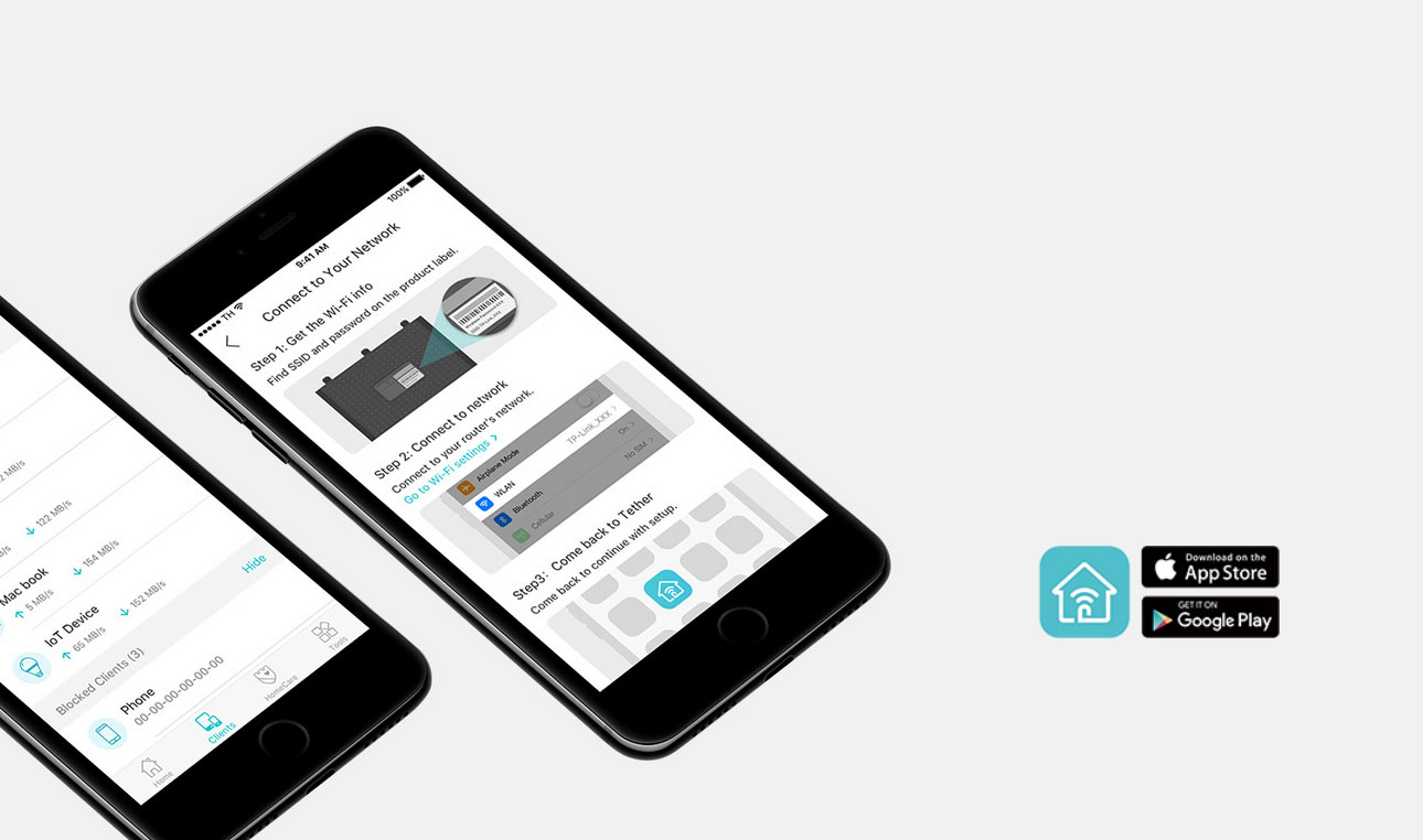 Two smartphones with Tether App Setup Screens