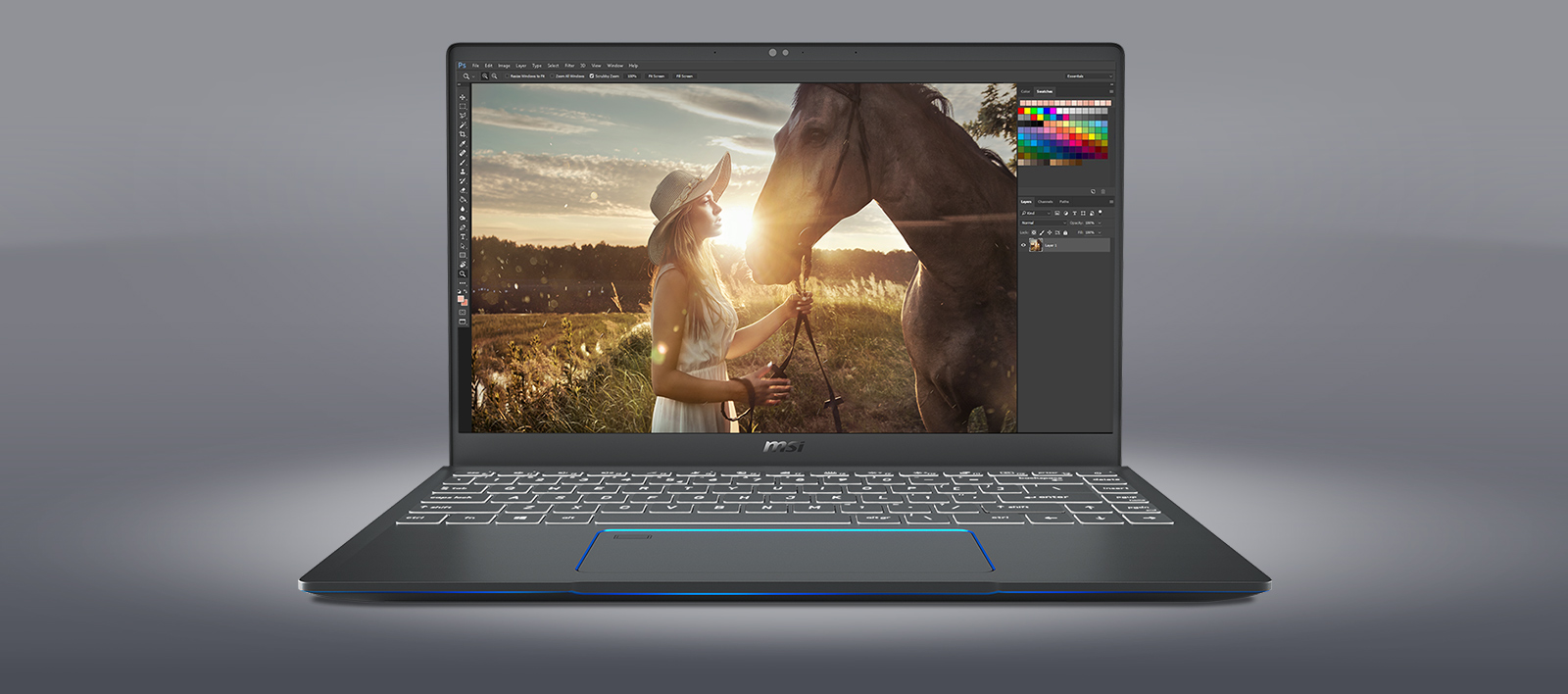 Image On Screen: The Seeting Sun is Shining in the Middle of A Girl and A Horse
