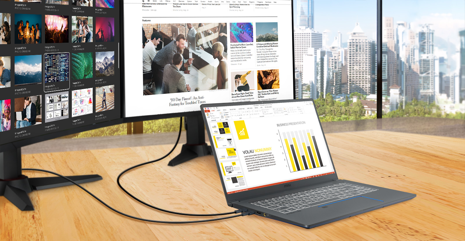 Prestige 15 is connecting two external displays.