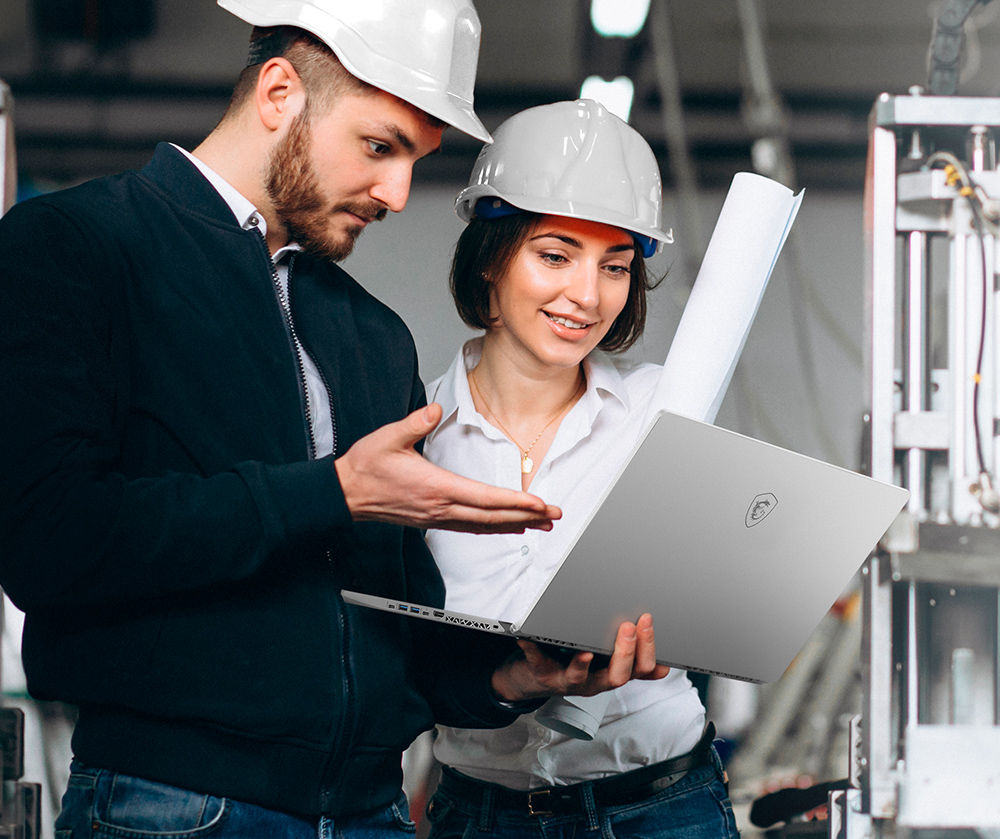 A man and a woman are using WS75 in complicated environment.