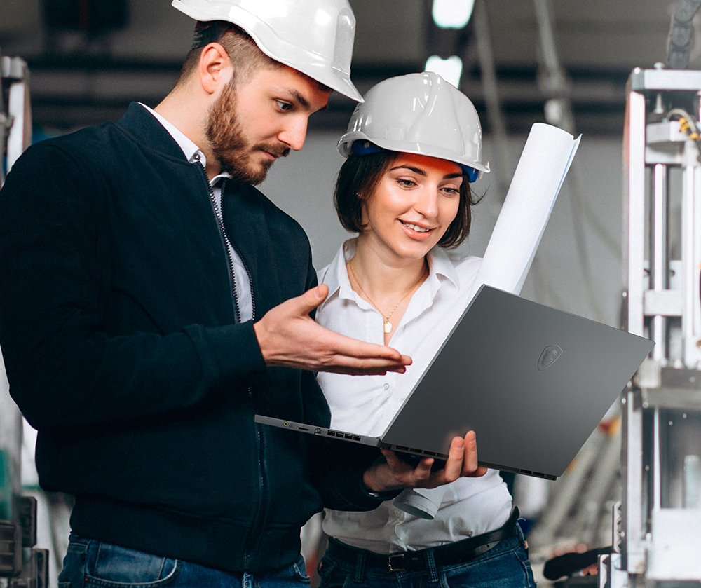 A man and a woman are using WS66 in complicated environment.