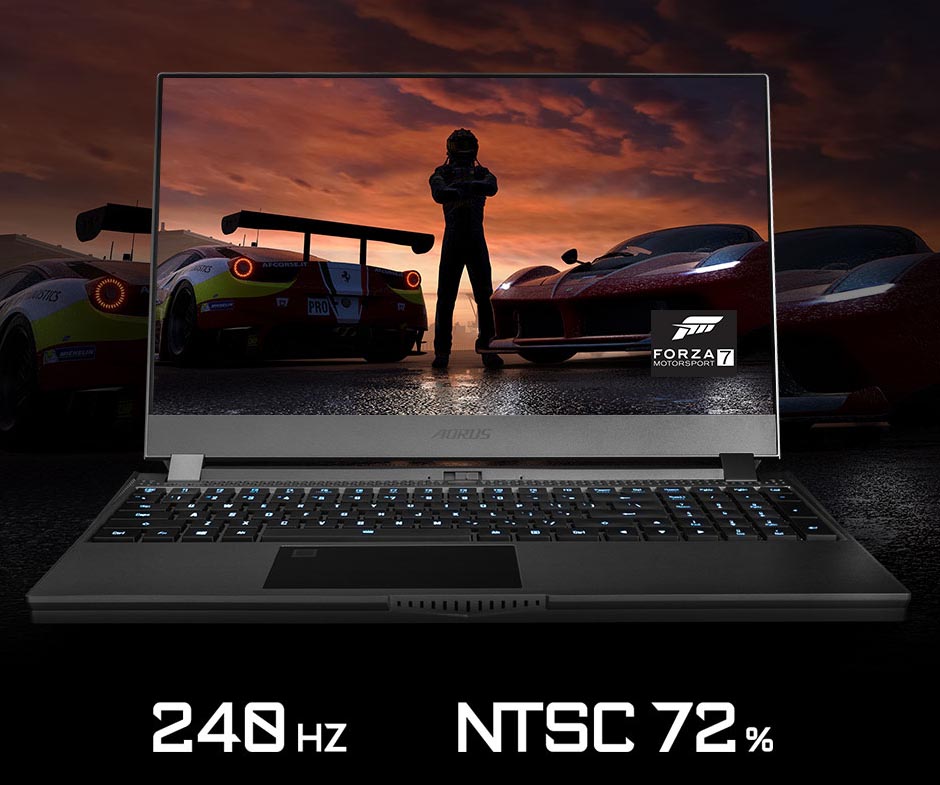 AORUS' Screen: 240Hz, NTSC 72%