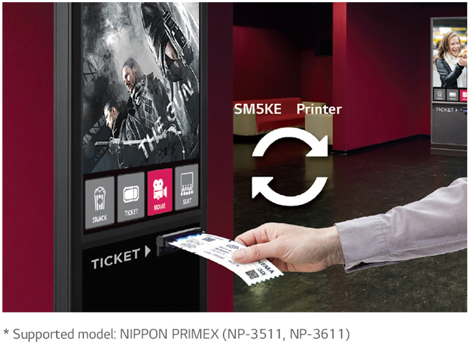 LG commercial display working as a movie ticket dispenser touchscreen kiosk