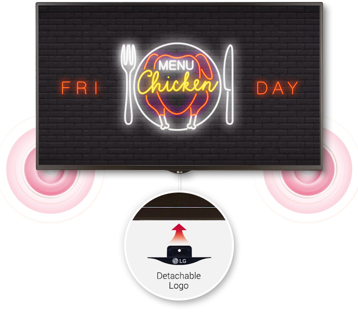 LG commercial display showing a restaurant ad for friday chicken