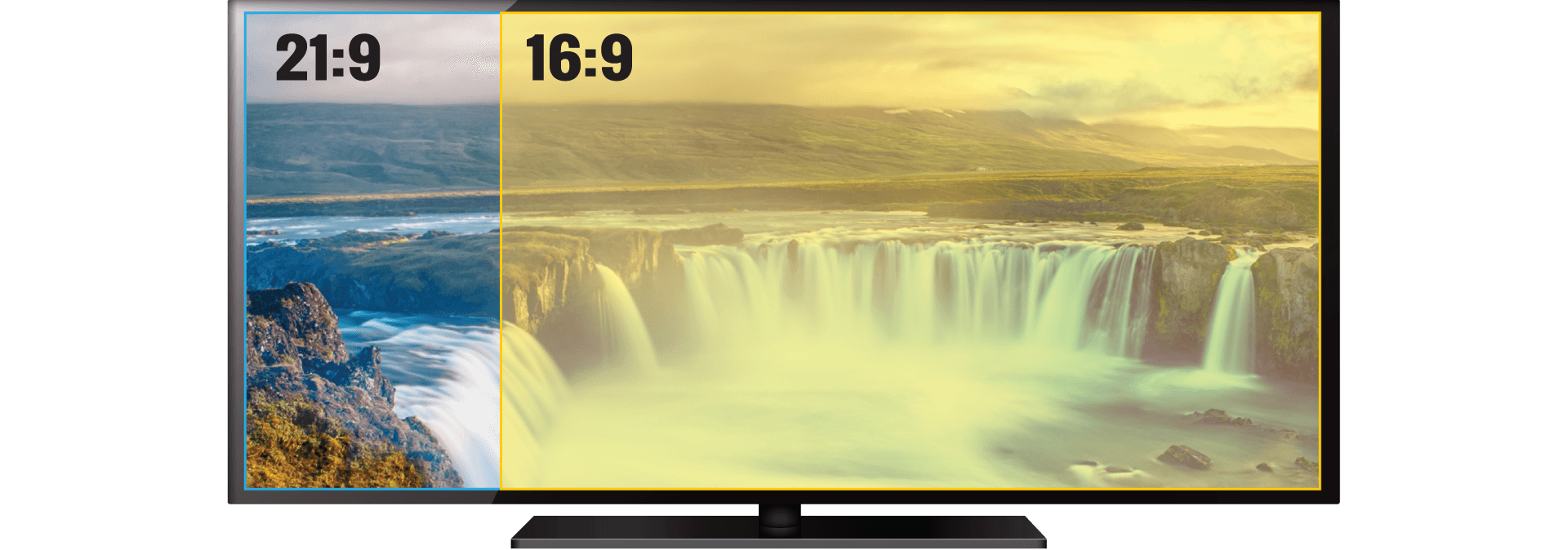 one monitor showing different ratio effect between 21:9 and 16:9