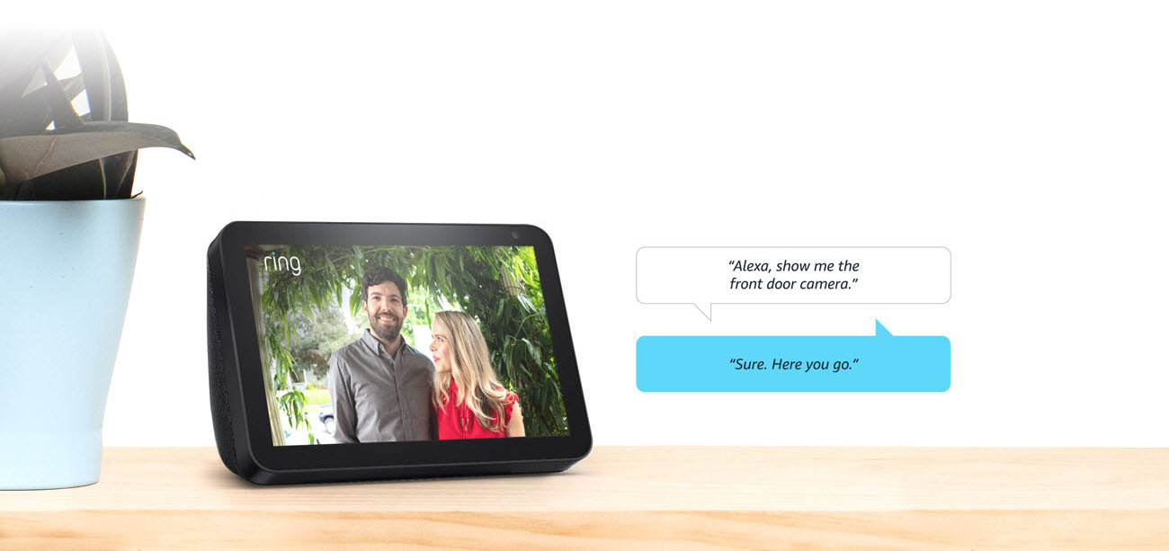Echo Show 8 showing a photo of a man and a woman