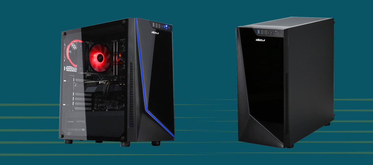 Two desktops with one illuminating in orange color and the other off