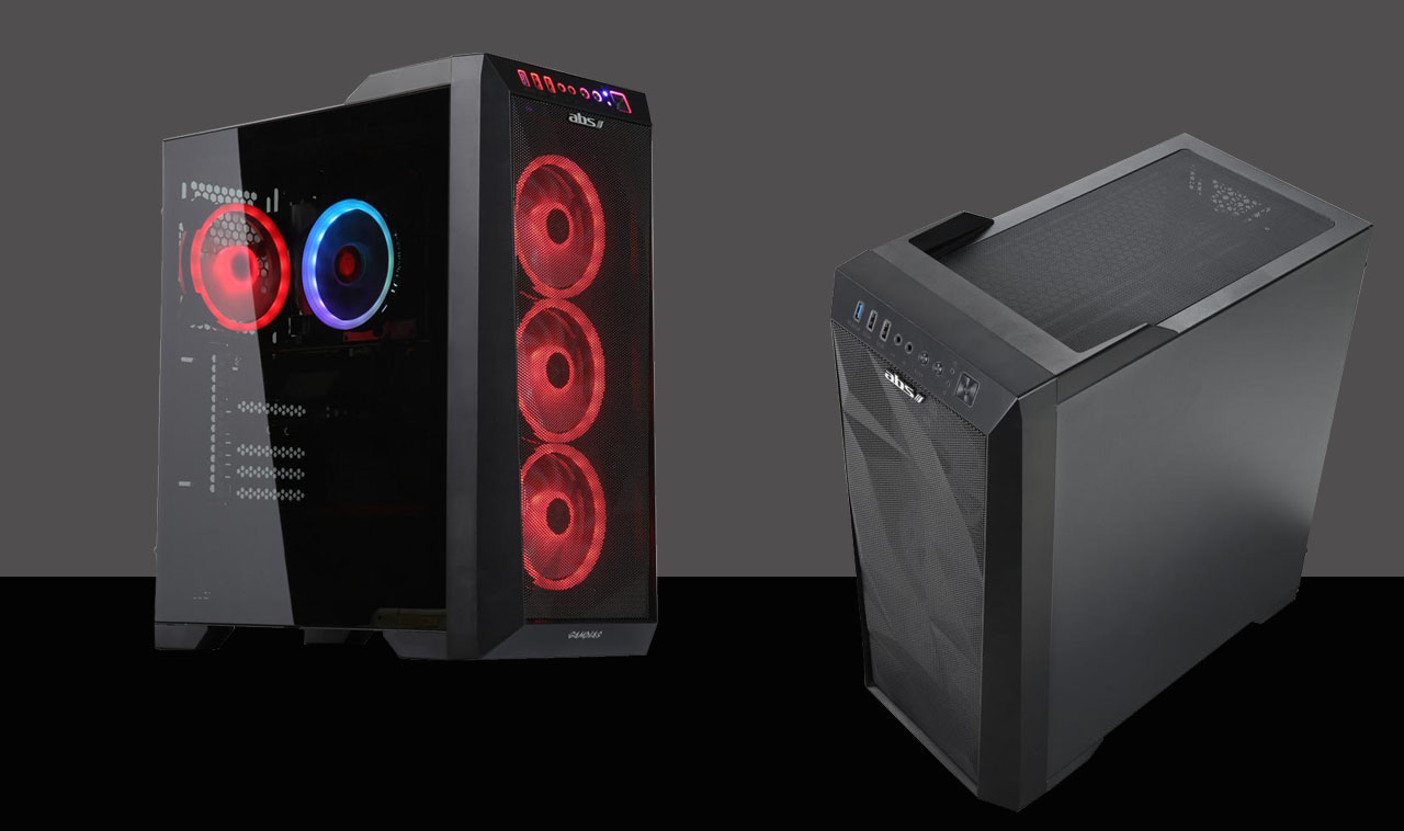 Two desktops with one illuminating red and the other not illuminating.