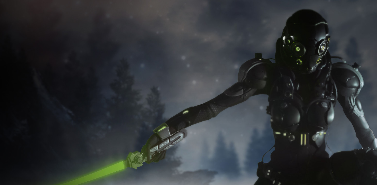 A gaming characters hold the blade.