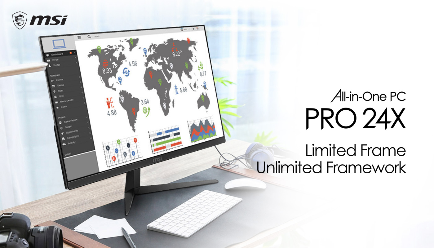 MSI PRO 24X 10M-223US All-in-One Computer and msi logo
