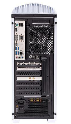 A close-up view of the rear panel of the case
