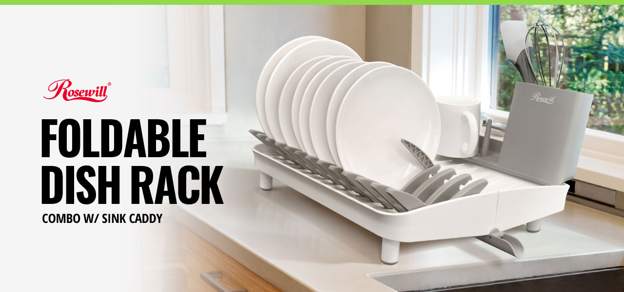 rosewill Foldable Dish Rack Set and some plate on it