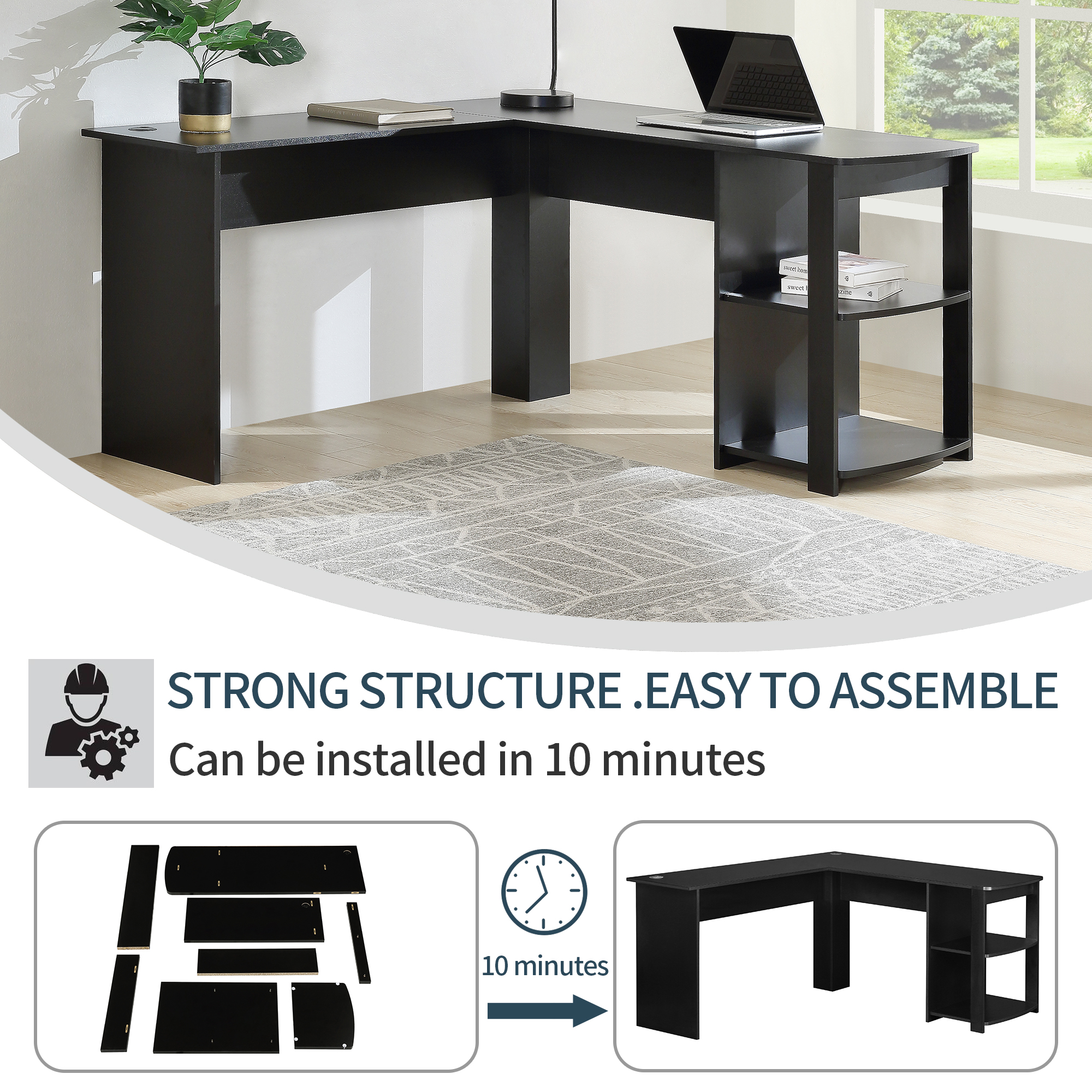 L-shaped gaming desk, L-shaped computer deck, home office desk