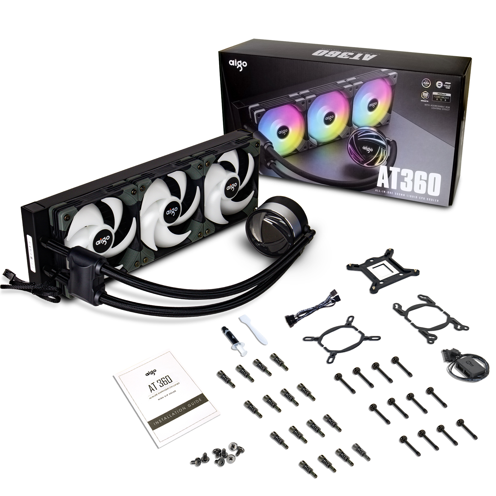 aigo AT360 water cooling system cpu liquid cooler AIO All-In-One radiator 120mm ARGB AURA SYNC