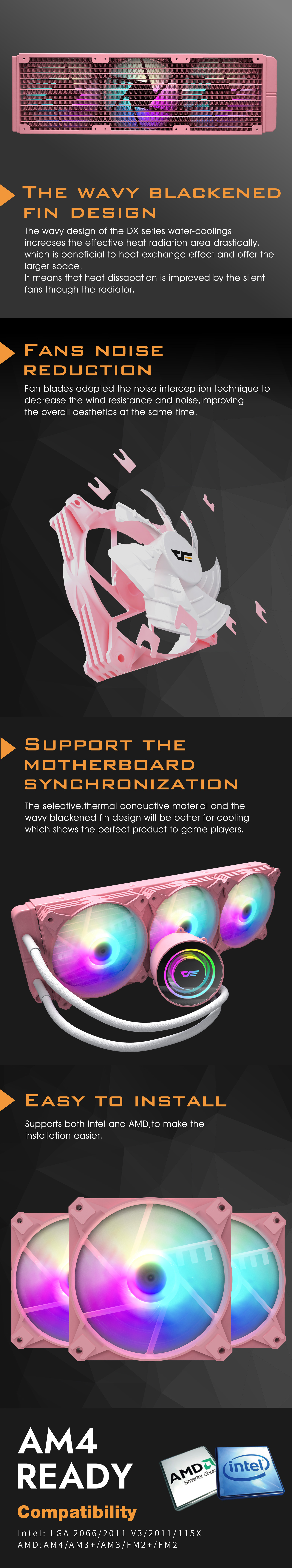 DX360 darkFlash pink water cooler cpu aio liquid cooling system
