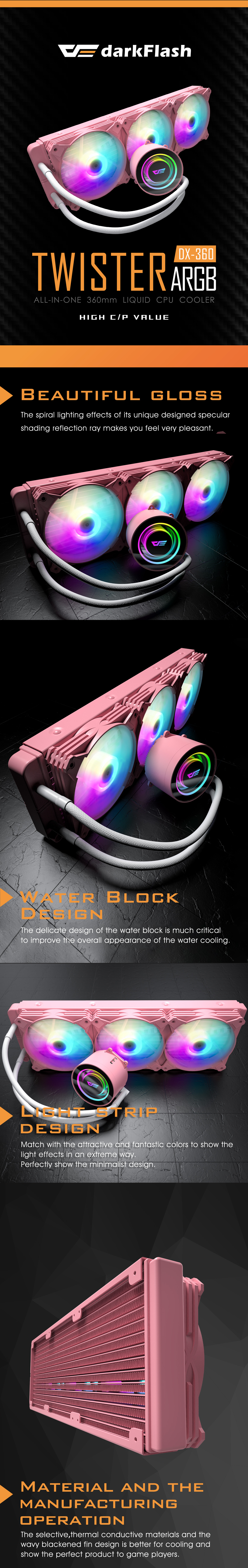 DX360 darkFlash pink water cooler cpu aio liquid cooling system