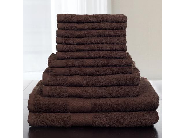 Lavish Home 12 Piece 100% Cotton Towel Set - Chocolate