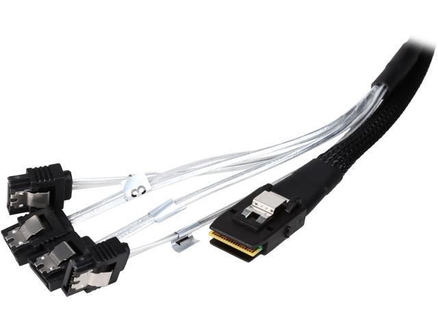 Coboc SFF8087-4SATA-0.75M 0.75 Meter  30AWG Internal Mini SAS 36pin (SFF-8087) Male w/ Latch to 4 x SATA 7pin Female Forward ...