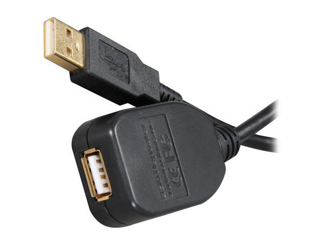 Rosewill RCAB-11010 65 ft. Black USB2.0 Active Extension Cable Supports Windows 7, Gold Plated, Black