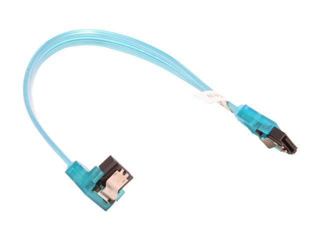 OKGEAR 10" SATA 6Gbps Cable, Straight to Right Angle W/Metal Latch, UV Blue, Backward Compatible 3 Gbps and 1.5Gbps