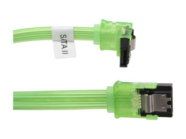 OKGEAR 18" SATA 6 Gbps Cable, Straight to Right Angle W/Metal Latch, UV Green, Backward Compatible with 3 Gbps and 1.5 Gbps