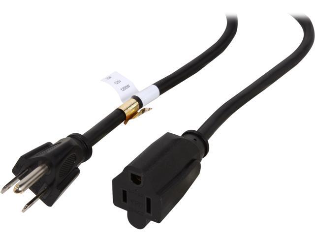 Coboc PW-18515PR-6-BK  6ft 16AWG Outlet Saver Power Extension Cord (NEMA 5-15P to NEMA 5-15R), Black