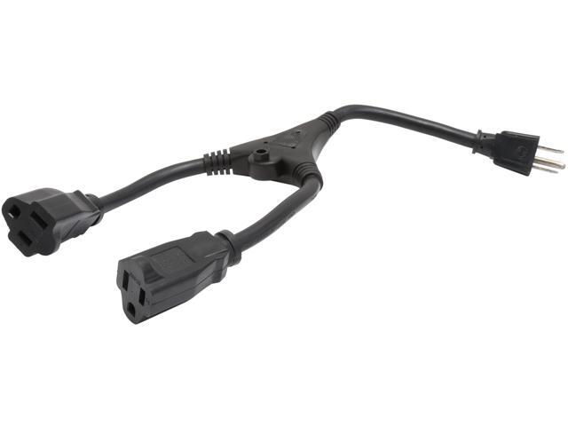 Coboc Model PW-14515P2R-14"-BK 14inch 14AWG  NEMA 5-15P to Two 5-15R (5-15P/2x 5-15R) Power splitter Y Extension Cord,Black,M-F
