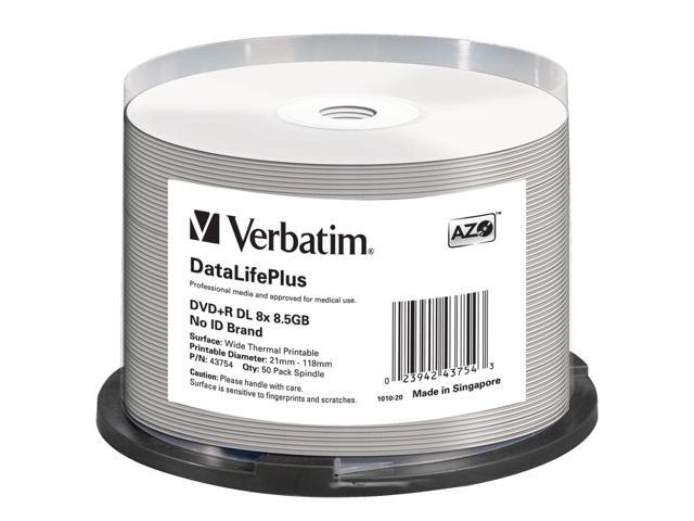 Verbatim DataLifePlus 43754 DVD Recordable Media - DVD+R DL - 8x - 8.50 GB - 50 Pack Spindle