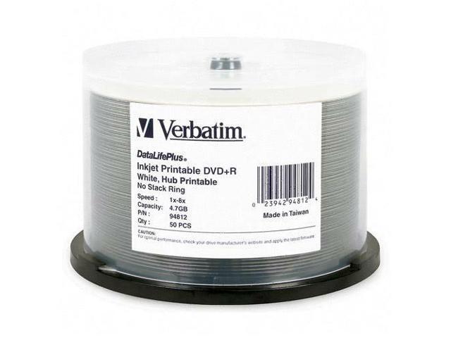 Verbatim DataLifePlus 4.7GB 8X DVD+R White Inkjet Printable, Hub Printable 50 Packs Disc Model 94812