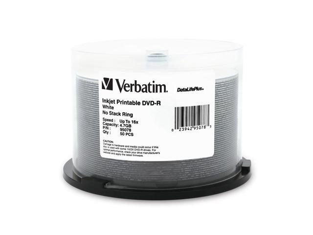 Verbatim 4.7GB 16X DVD-R White Inkjet Printable 50 Packs DataLifePlus Discs Model 95078
