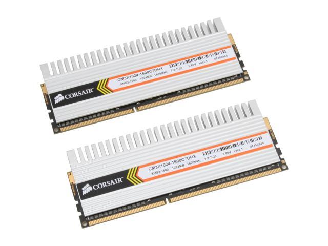 CORSAIR XMS3 DHX 2GB (2 x 1GB) 240-Pin DDR3 SDRAM DDR3 1600 (PC3 12800) Dual Channel Kit Desktop Memory Model TWIN3X2048-1600C7DHX