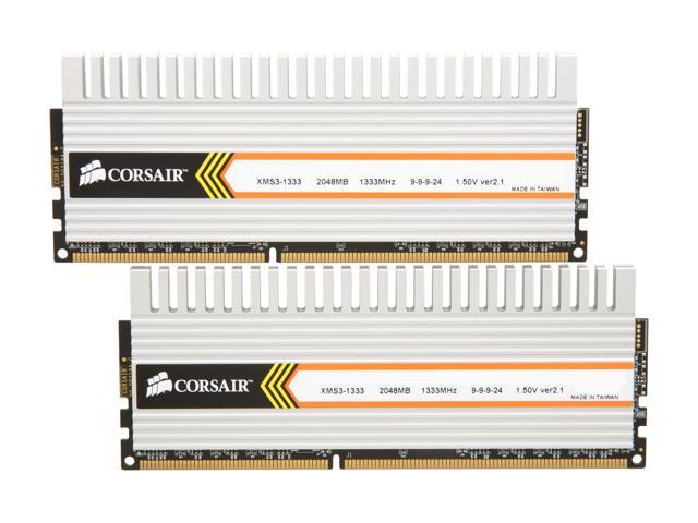 CORSAIR XMS3 DHX 4GB (2 x 2GB) 240-Pin DDR3 SDRAM DDR3 1333 (PC3 10666) Dual Channel Kit Desktop Memory Model TW3X4G1333C9DHX