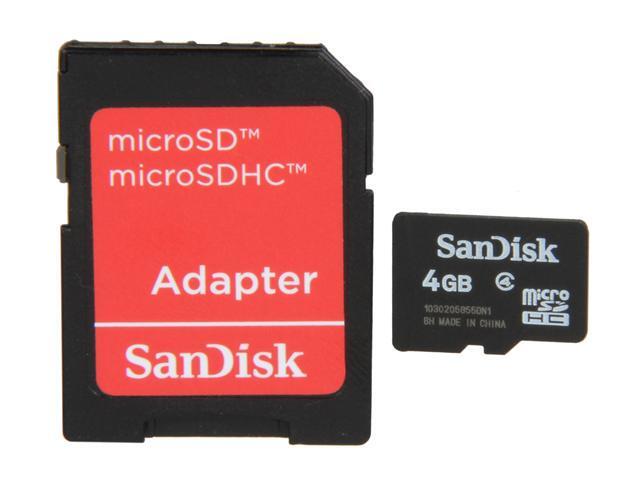 SanDisk 4GB microSDHC Flash Card w/ Adapter Model SDSDQM-004G-B35A 