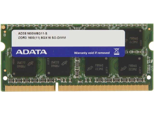 ADATA 8GB 204-Pin DDR3 SO-DIMM DDR3 1600 (PC3 12800) Laptop Memory Model AD3S1600W8G11-S