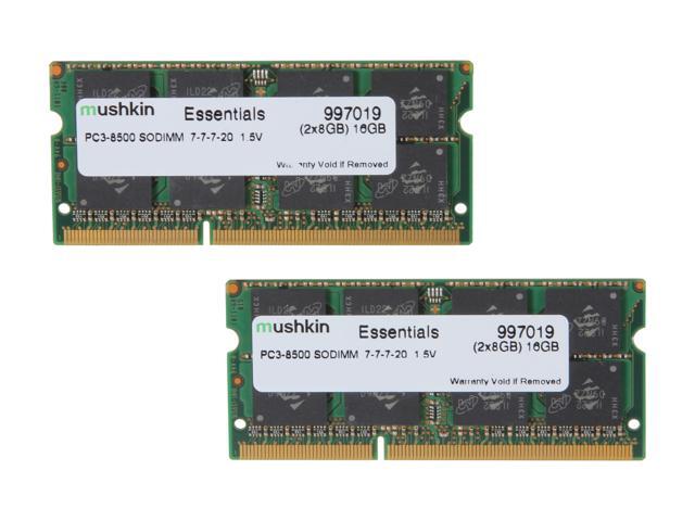 Mushkin Enhanced Essentials 16GB (2 x 8G) 204-Pin DDR3 SO-DIMM DDR3 1066 (PC3 8500) Laptop Memory Model 997019