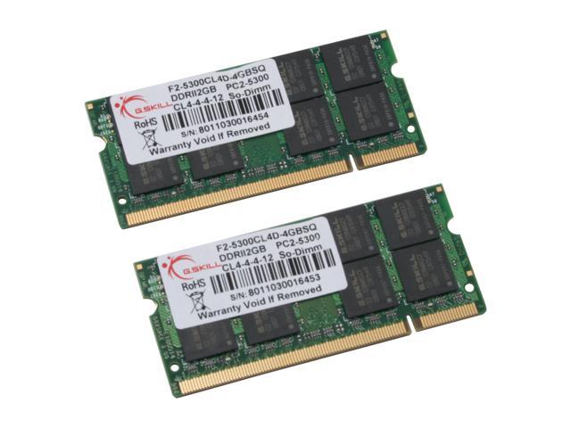 G.SKILL 4GB (2 x 2GB) 200-Pin DDR2 SO-DIMM DDR2 667 (PC2 5300) Dual Channel Kit Laptop Memory Model F2-5300CL4D-4GBSQ