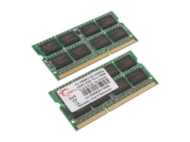 G.SKILL 4GB (2 x 2GB) 204-Pin DDR3 SO-DIMM DDR3 1333 (PC3 10666) Dual Channel Kit Laptop Memory Model F3-10666CL9D-4GBSQ