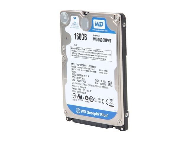 WD Scorpio Blue WD1600BPVT 160GB 5400 RPM 8MB Cache SATA 3.0Gb/s 2.5" Internal Notebook Hard Drive -Manufacture Recertified ...