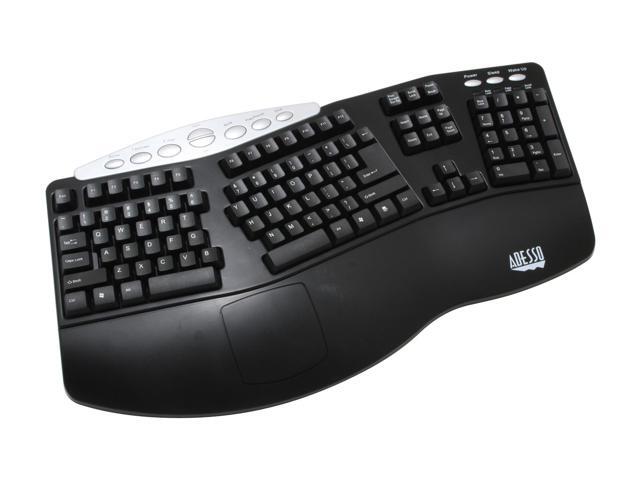 ADESSO PCK-208B Black USB or PS/2 Ergonomic Tru-Form Media - Contoured Keyboard